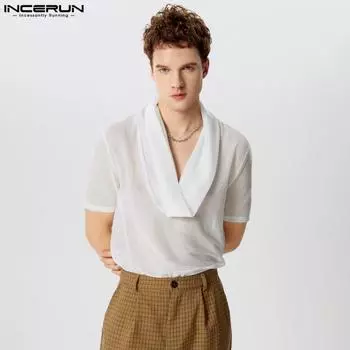 INCERUN Мужские летние сетчатые футболки с коротким рукавом для пляжной вечеринки, прозрачные топы L белый