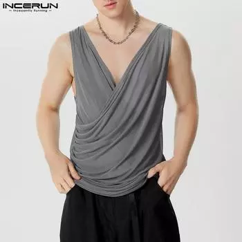 INCERUN Мужские летние сетчатые майки с V-образным вырезом Ftont Cross See Through Жилет 2XL чёрный
