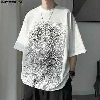INCERUN мужские летние свободные топы с принтом