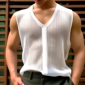 INCERUN мужские летние топы без рукавов с v-образным вырезом, сетчатые жилеты