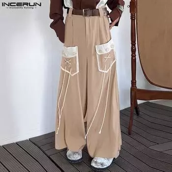 INCERUN мужские лоскутные карманы на молнии свободные брюки брюки