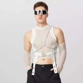 INCERUN Мужские майки без рукавов из сетки с прозрачными вырезами, облегающие, укороченные, с накидными рукавами S