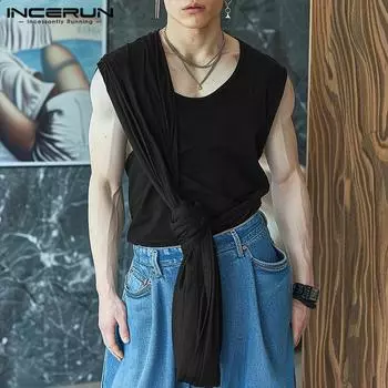 INCERUN Мужские майки без рукавов Twiss Knotted Летние жилеты M чёрный