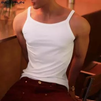 INCERUN Мужские майки без рукавов Летний жилет с ремешком на бретельках S чёрный