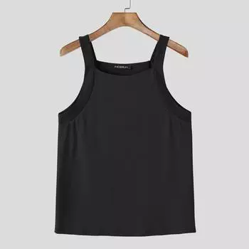 INCERUN Мужские майки без рукавов на бретелях, однотонные, повседневные, облегающие, рубчик 4XL