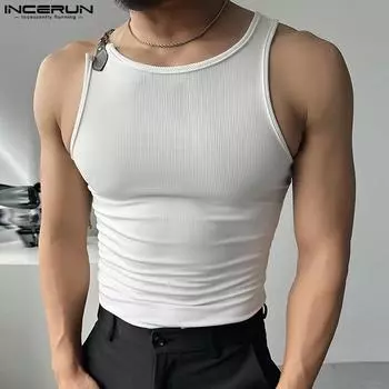 INCERUN Мужские майки без рукавов на пуговицах с ремешком, повседневные, облегающие, жилеты 2XL белый