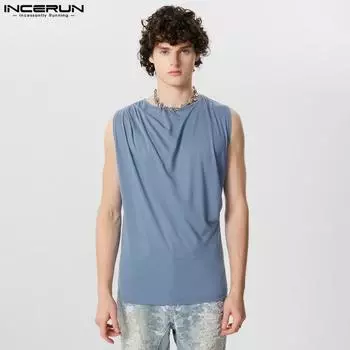 INCERUN Мужские майки без рукавов с круглым вырезом, однотонный повседневный летний жилет 4XL фиолетовый