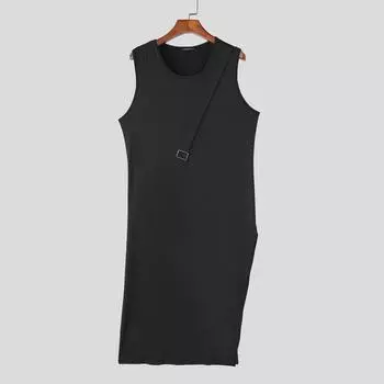 INCERUN Мужские майки без рукавов с неровным подолом и разрезами, повседневные длинные S чёрный