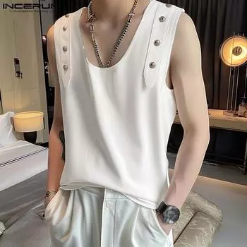 INCERUN Мужские майки без рукавов в стиле пэчворк, повседневный жилет 5XL чёрный