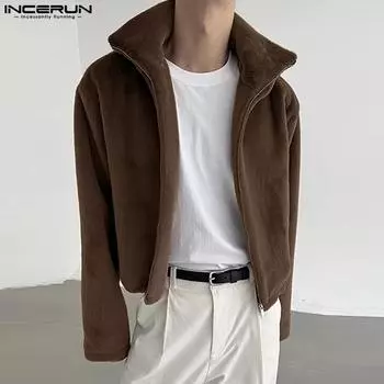INCERUN Мужские меховые пальто с длинными рукавами сохраняют тепло короткие куртки