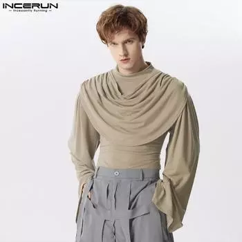 INCERUN Мужские мешковатые топы с воротником-хомутом и длинными рукавами 2XL хаки