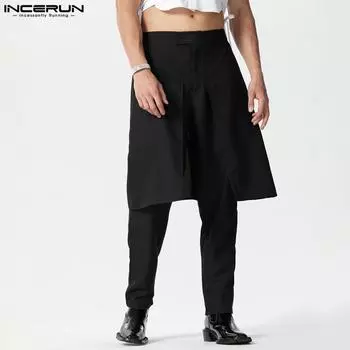 INCERUN Мужские многослойные лоскутные длинные брюки с застежкой-молнией на талии