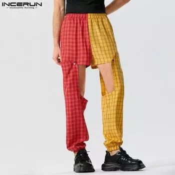 INCERUN Мужские модные цветные брюки с эластичной резинкой на талии и вырезами без вырезов
