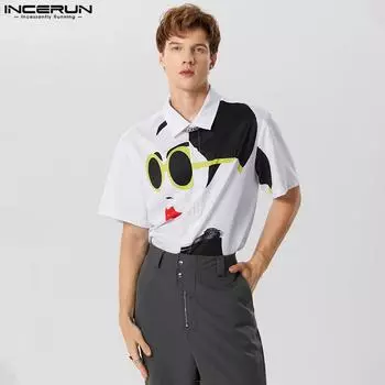 INCERUN Мужские модные рубашки с принтом и воротником на пуговицах, летние уличные топы