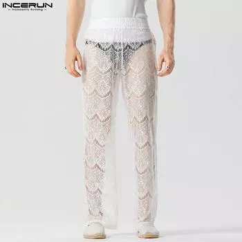INCERUN Мужские модные сетчатые брюки с эластичной резинкой на талии, удобные брюки