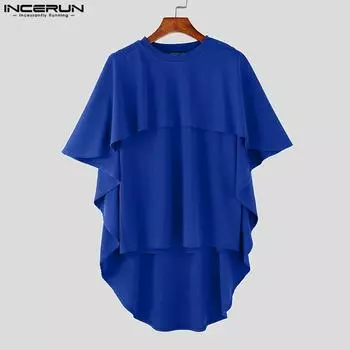 INCERUN Мужские нерегулярные плащи с оборками и короткими рукавами S синий