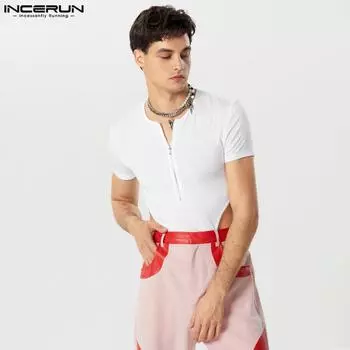 INCERUN Мужские облегающие комбинезоны на молнии с короткими рукавами