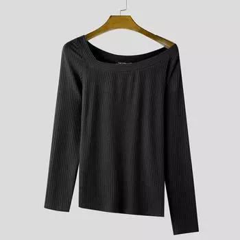 INCERUN Мужские одно плечо приталенные фактурные длинные рукава нестандартные топы майки XL