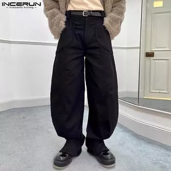 INCERUN мужские однотонные брюки-фонарики на молнии повседневные свободные брюки