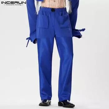 INCERUN Мужские однотонные брюки-карго с несколькими карманами Узкие брюки