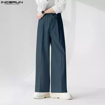 INCERUN мужские однотонные длинные брюки свободного покроя, формальные брюки-чиносы