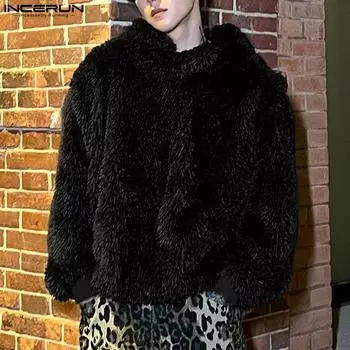 INCERUN мужские однотонные флисовые теплые пуловеры с капюшоном