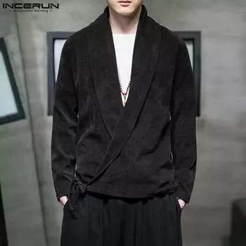 INCERUN Мужские однотонные кардиганы с длинными рукавами