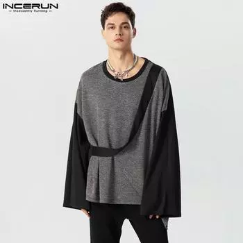 INCERUN Мужские однотонные накидки с неровным подолом и разрезом с длинными рукавами