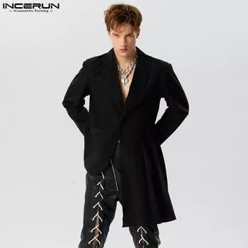 INCERUN Мужские однотонные пиджаки с прошитыми плиссированными краями и нерегулярным подолом