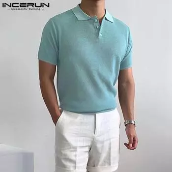 INCERUN Мужские однотонные поло с короткими рукавами, рубашки-поло