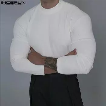 INCERUN Мужские однотонные повседневные майки с длинным рукавом и топы