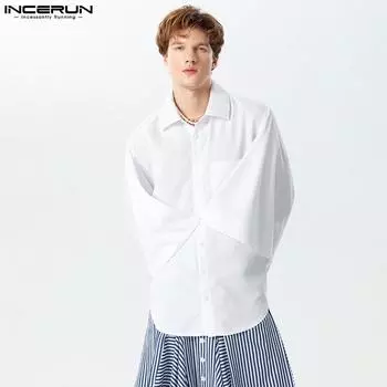 INCERUN Мужские однотонные повседневные рубашки с длинными рукавами и крестом с крыльями летучей мыши