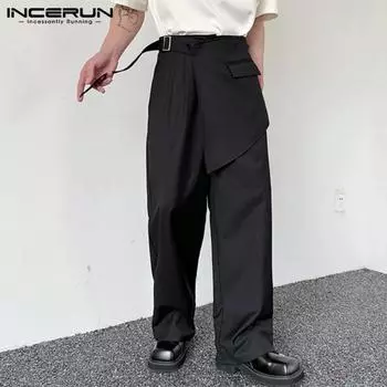 INCERUN мужские однотонные повседневные свободные брюки на молнии с блейзером, брюки 4XL чёрный