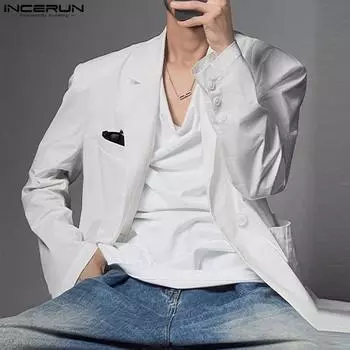 INCERUN Мужские однотонные повседневные топы с короткими рукавами и круглым вырезом