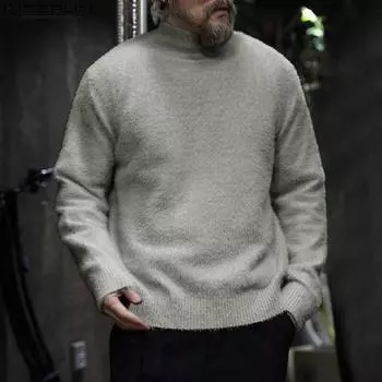 INCERUN Мужские однотонные пушистые свитера с длинными рукавами, пуловеры