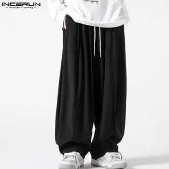 INCERUN Мужские однотонные широкие брюки с эластичной резинкой на талии