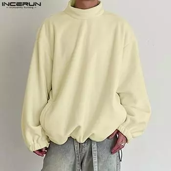 INCERUN мужские однотонные теплые топы с высоким воротом и длинными рукавами, пуловеры M коричневый