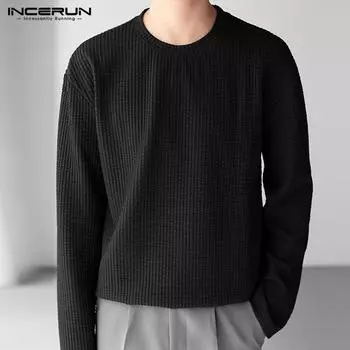 INCERUN Мужские осенне-весенние свободные однотонные топы