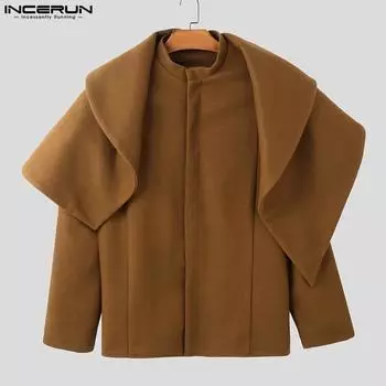 INCERUN Мужские осенне-весенние теплые толстые многослойные пальто-накидки с воротником-стойкой и оборками S белый