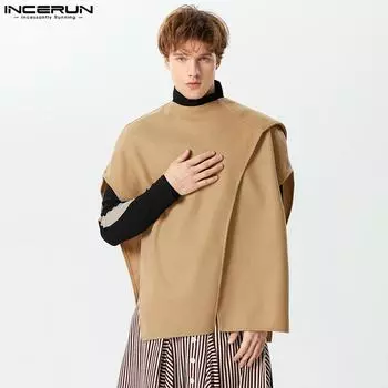 INCERUN Мужские осенне-зимние однотонные жилеты без рукавов с шалью и накидкой