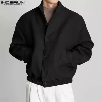 INCERUN мужские осенне-зимние пальто с длинным рукавом и воротником-стойкой на пуговицах 3XL