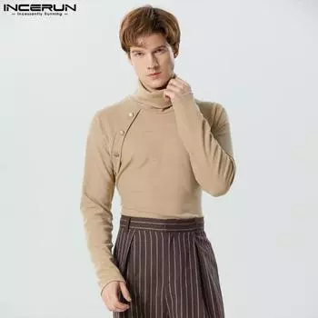 INCERUN мужские осенне-зимние водолазки с длинными рукавами, пуловеры, свитера