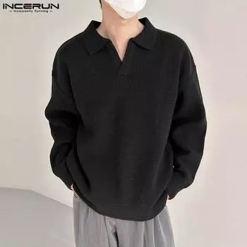 INCERUN мужские осенние однотонные пуловеры с длинными рукавами, толстовки, топы