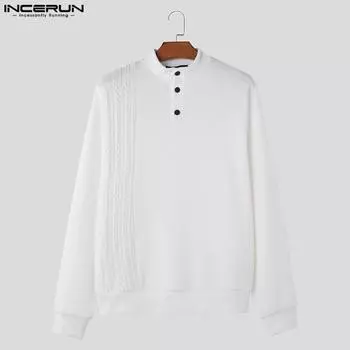 INCERUN мужские осенние вязаные свитера с воротником на пуговицах и длинными рукавами, топы