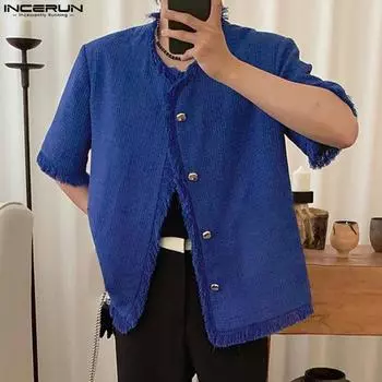 INCERUN Мужские пальто с кисточками и короткими рукавами, повседневные свободные рубашки