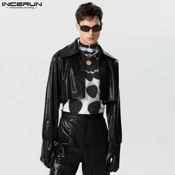 INCERUN Мужские перчатки с длинным рукавом из искусственной кожи, короткие куртки