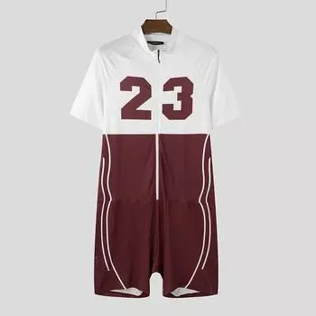 INCERUN Мужские пижамы с коротким рукавом, с принтом букв, в стиле пэчворк, облегающие, комбинезоны, ромперы, боди 2XL