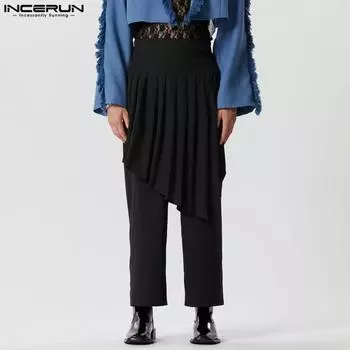 INCERUN Мужские плиссированные лоскутные длинные брюки на молнии