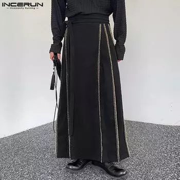 INCERUN мужские плиссированные юбки с высокой талией и боковой молнией, килты-кюлоты