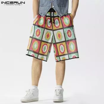 INCERUN Мужские пляжные шорты-боксеры с эластичной резинкой на талии и лоскутным принтом в этническом стиле